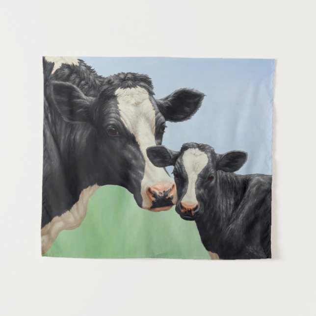 Black Holstein Cow & Cute Calf Tapestry (Front (Horizontal))