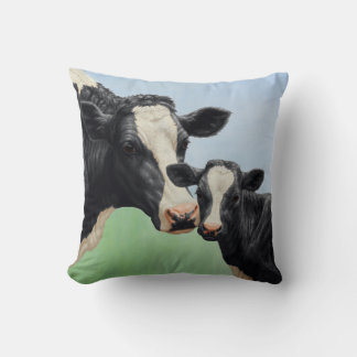 Black Holstein Cow & Cute Calf Throw Pillow