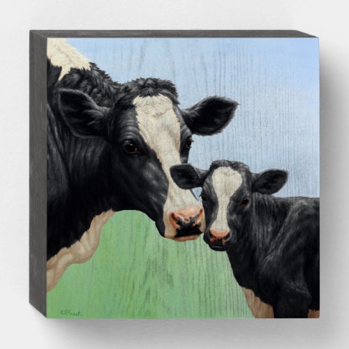 Black Holstein Cow  Cute Calf Wooden Box Sign