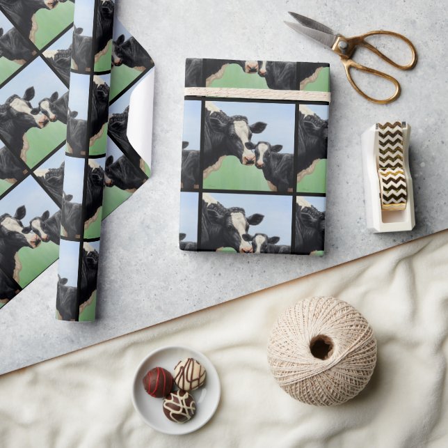 Black Holstein Cow & Cute Calf Wrapping Paper (Crafts)