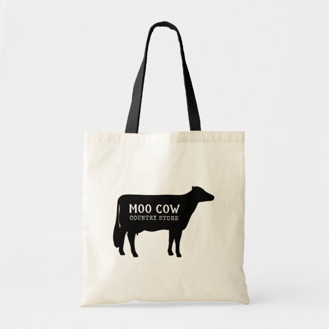 Black Holstein Cow Silhouette Custom Farm Tote Bag (Front)