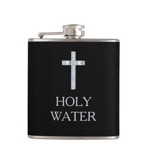 Black Holy Water Silver Crucifix Cross Funny Quote Flask