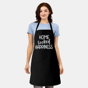 Black “Home Cooked Happiness” Women’s Cozy Kitchen Apron