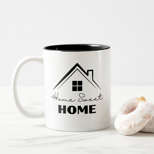 Black Home Sweet Home  Two-Tone Coffee Mug (With Donut)