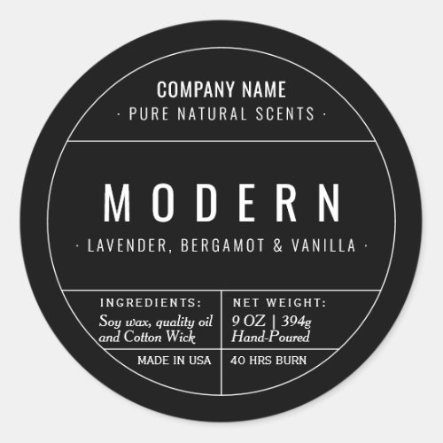 Black Homemade Candle Product Label Stickers