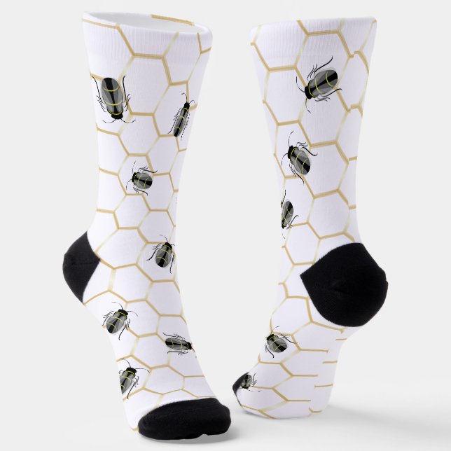 Black Honey Bee Honeycomb Design Socks (Angled)