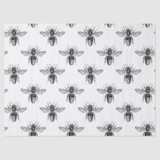 Black Honey Bees on White Decoupage Tissue Paper