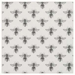Black Honey Bees on White Fabric
