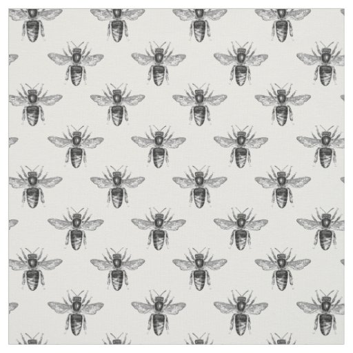 Black Honey Bees on White Fabric | Zazzle