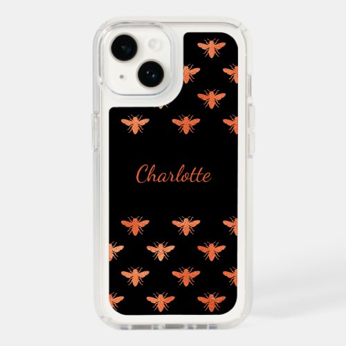 Black honey bees rose gold monogram name script speck iPhone 14 case