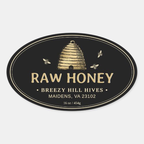 Black Honey Label Gold Skep Bees Double Border