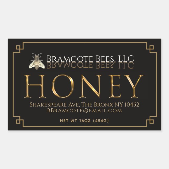 Black honey label Metallic gold  Vintage bee (Front)