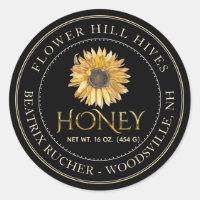 Black Honey Label Sunflower and Metallic Gold Text