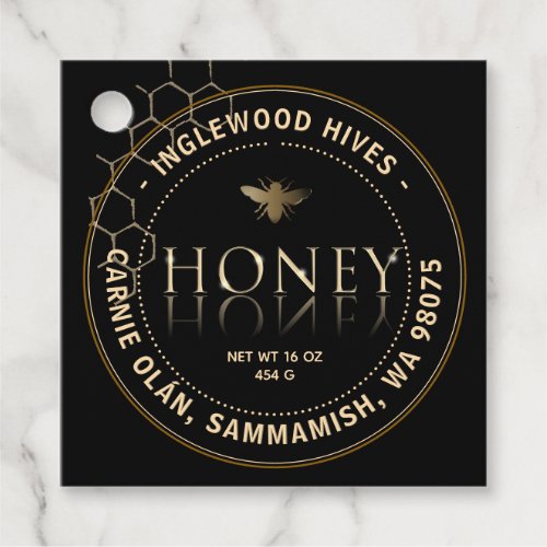Black Honey Label with Honeycomb Pattern