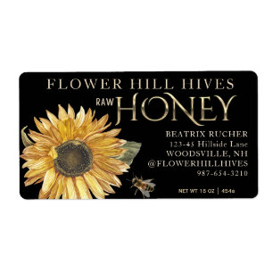 Black Honey Sunflower with Bee Gold on Black  Label