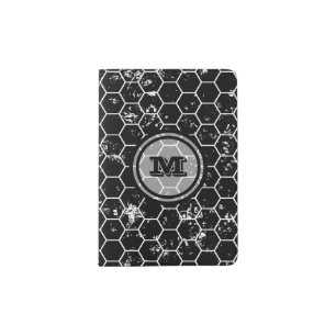 Black Honeycomb Geometric Monogram Passport Holder