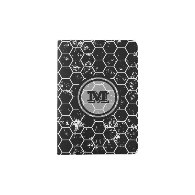 Black Honeycomb Geometric Monogram Passport Holder (Front)