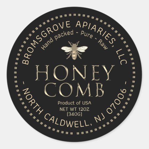 Black Honeycomb Sticker Metallic Gold with Bee