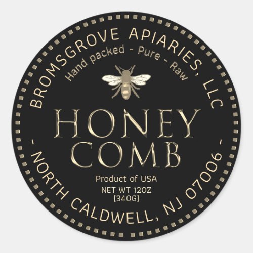 Black Honeycomb Sticker Metallic Gold with Bee