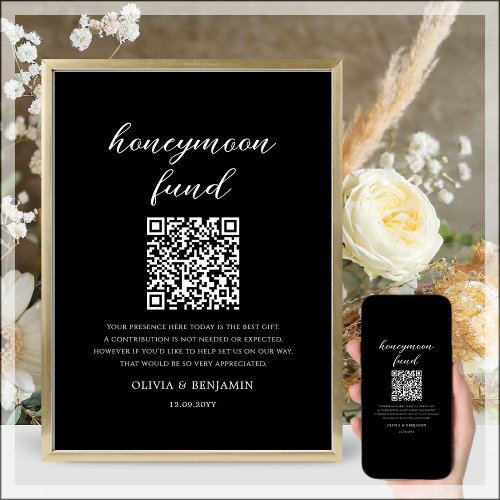Black  Honeymoon Fund QR Code Wedding Sign