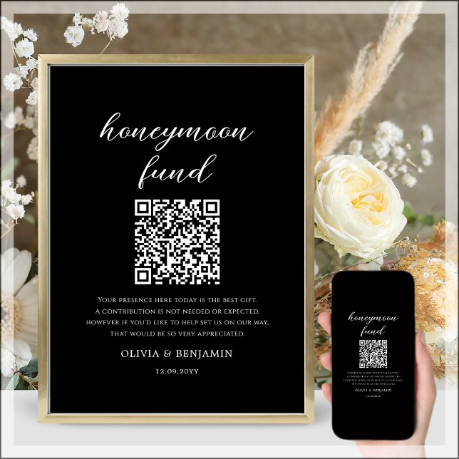 Black | Honeymoon Fund QR Code Wedding Sign (Creator Uploaded)