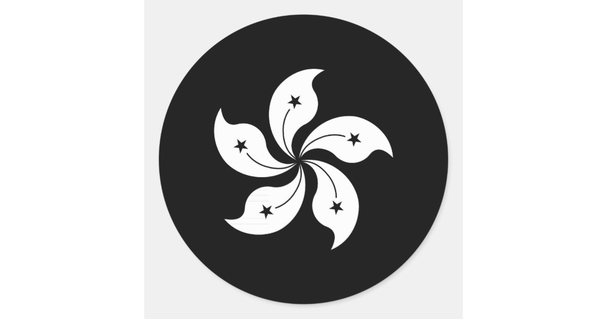 Black Hong Kong Orchid Flower Regional Flag Classic Round Sticker Zazzle