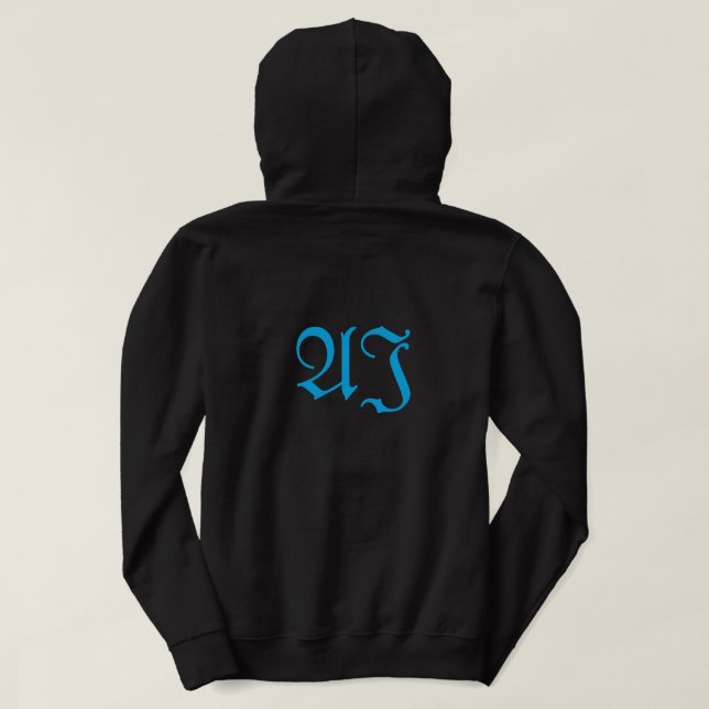 Black hoodie with blue writing. | Zazzle