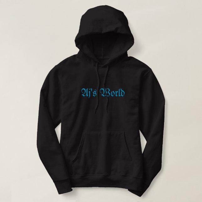 Black hoodie with blue writing. | Zazzle