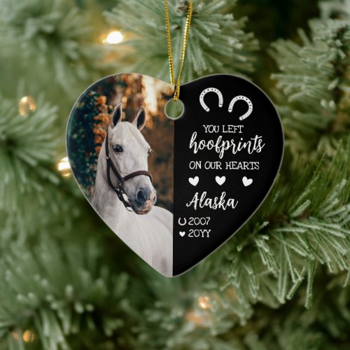 Black Hoofprints On Our Hearts Horse Photo Ceramic Ornament