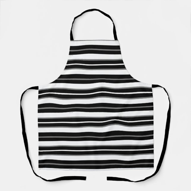 Black Horizontal Stripe Kitchen Chef  Apron (Front)