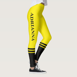 Black Horizontal Stripes Name Canary Yellow Leggings