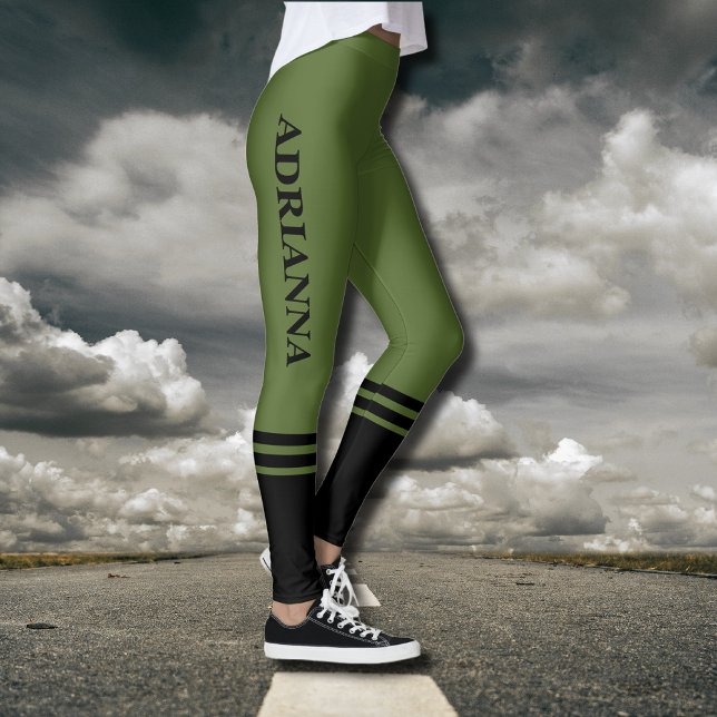 Black Horizontal Stripes | Name | Olive Green Leggings (Creator Uploaded)
