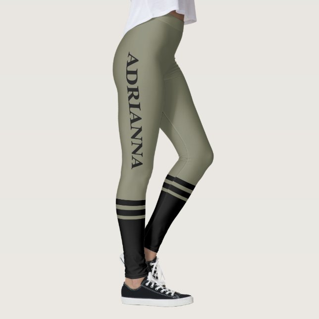 Black Horizontal Stripes | Name | Warm Gray Leggings (Right)