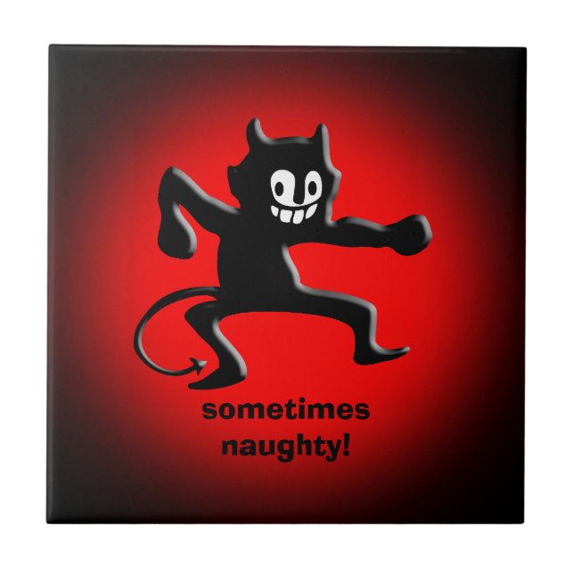 Black Horned Imp, Pointed Tail, sometimes naughty Ceramic Tile (Front)