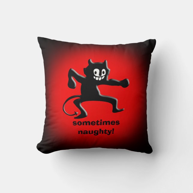 Black Horned Imp, Pointed Tail, sometimes naughty Throw Pillow (Front)