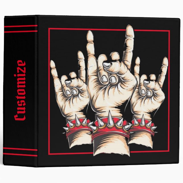 Black Horns Up  3 Ring Binder (Front/Spine)