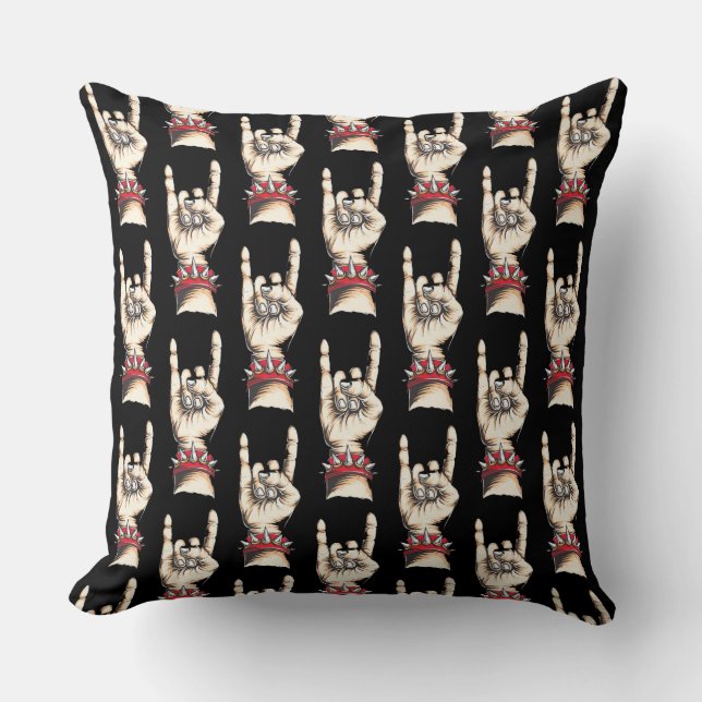 Black Horns Up  Throw Pillow (Front)