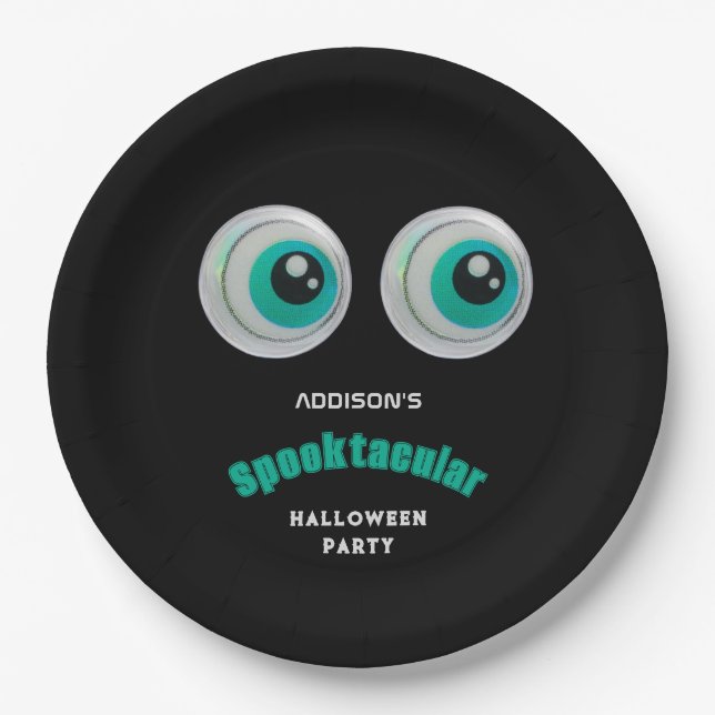 Black Horror Eye Spooktacular Halloween Party Paper Plates (Front)