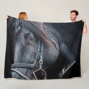 Black Horse Add a Name Fleece Blanket