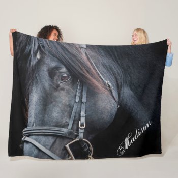 Black Horse Add A Name Fleece Blanket by holiday_store at Zazzle