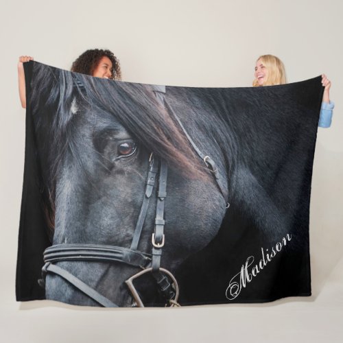 Black Horse Add a Name Fleece Blanket