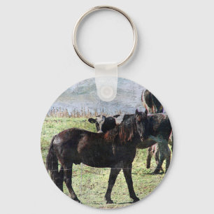 black horse and dairy cattle keychain