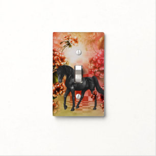 Black Horse And Fantasy Flowers Animal Light Switch Cover