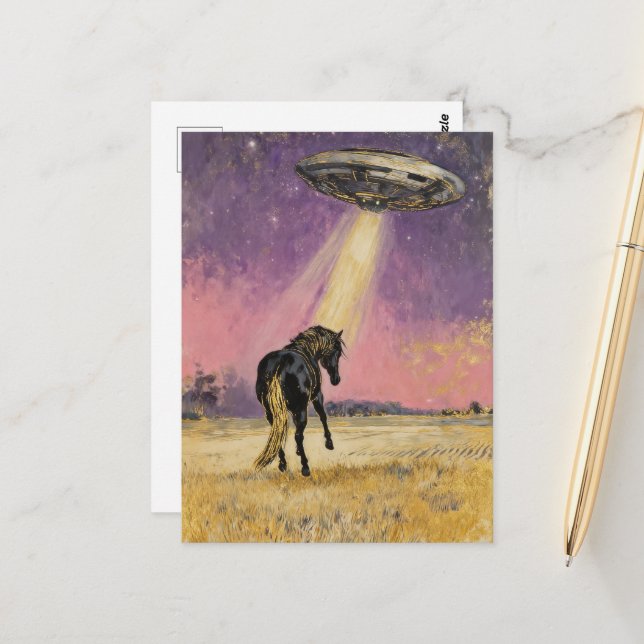 Black Horse and UFO Postcard (Front/Back In Situ)
