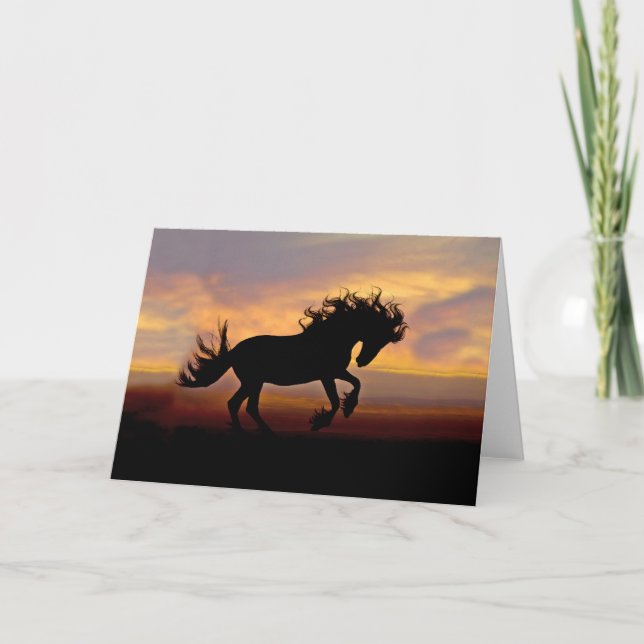 Black Horse at Sunset Greeting Card Blank (Front)