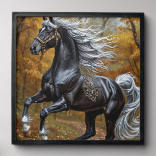 🐴 Black Horse Autumn Forest Living Room Peel And Stick Photo Tile
