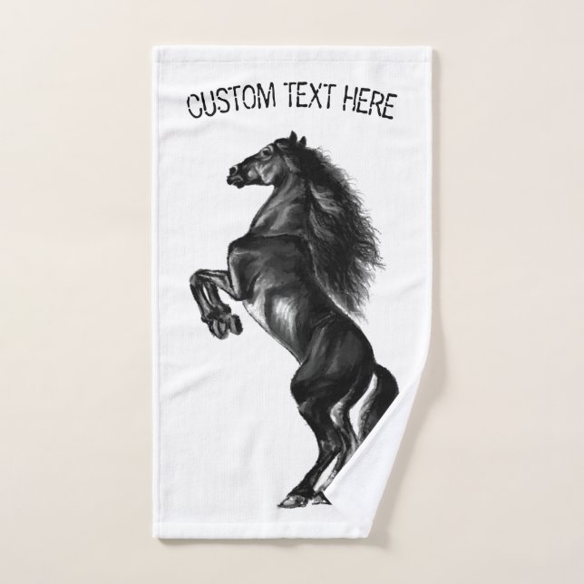 Black Horse Bath Towel Set Personalized Text (Hand Towel)