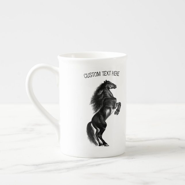 Black Horse Bone China Mug Gift with Custom Text (Left)
