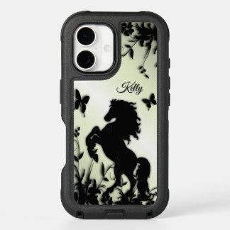 Black Horse Butterfly Garden Personalized iPhone 16 Case