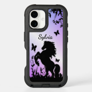 Black Horse Butterfly Garden Personalized iPhone 16 Case